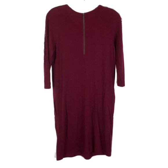 NWOT Womens Size XS Garnet Hill Burgundy Lace Sleeve Accent Stretch Knit Dress - Picture 4 of 4